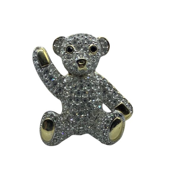 Crystal Teddy Bear Brooch Pin Rhinestone Studded 1.5" Jewelry - Picture 1 of 4